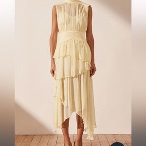 Gina Ruched Midi Dress in Limoncello